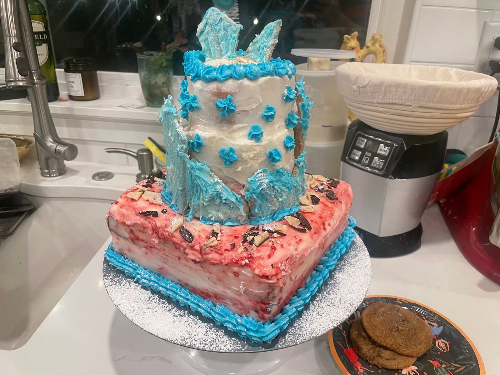 Ice-blue two-tier cake