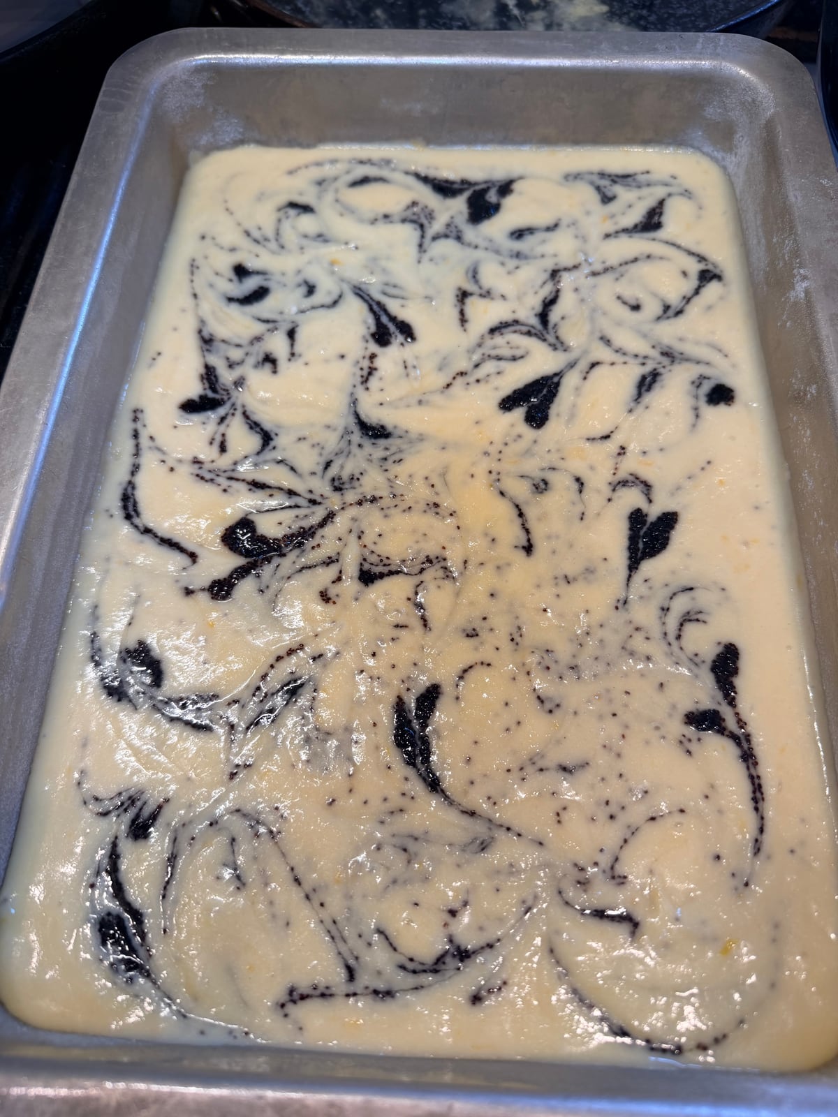 Marbled batter, ready to bake