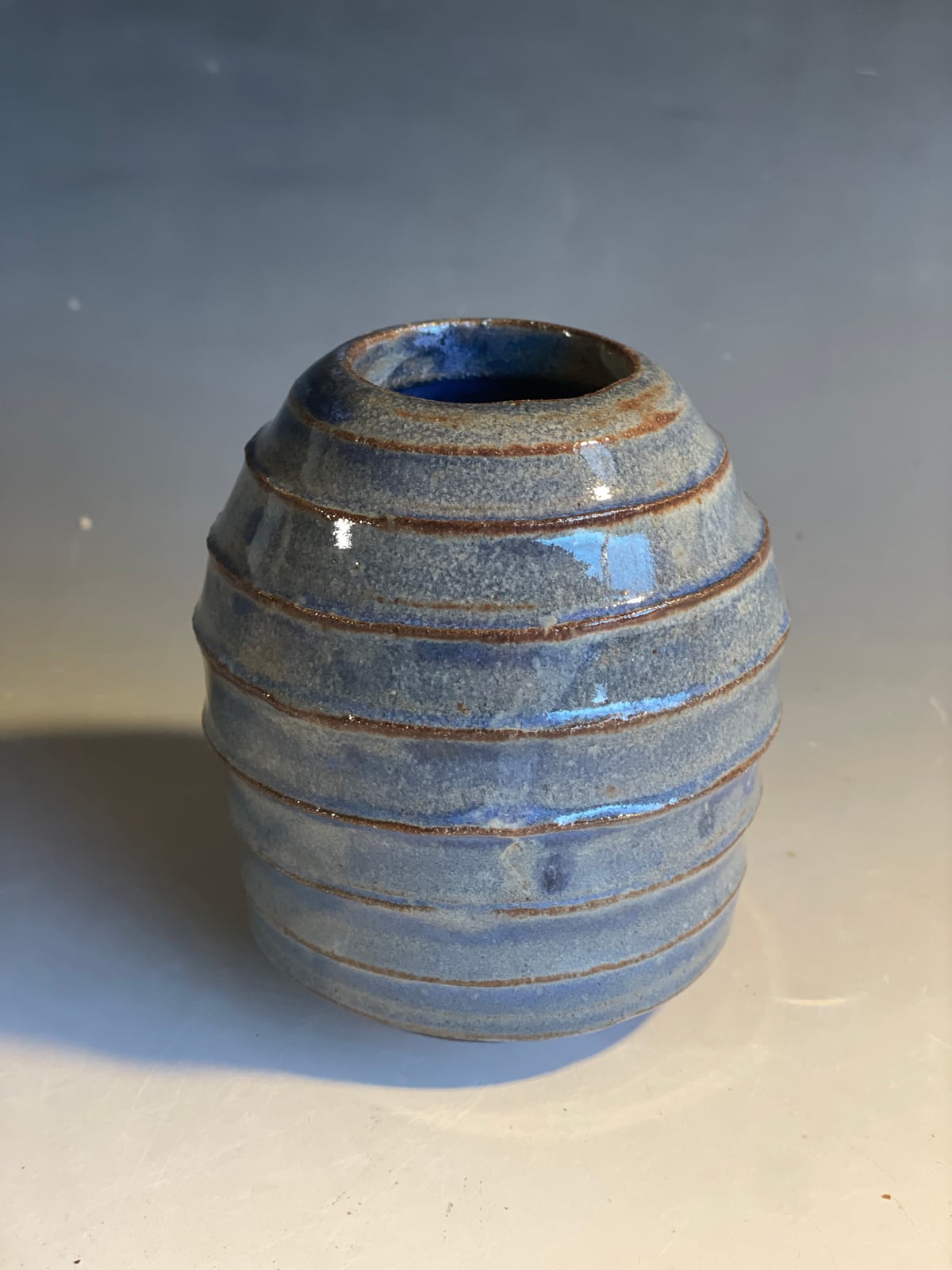 Ribbed blue vase
