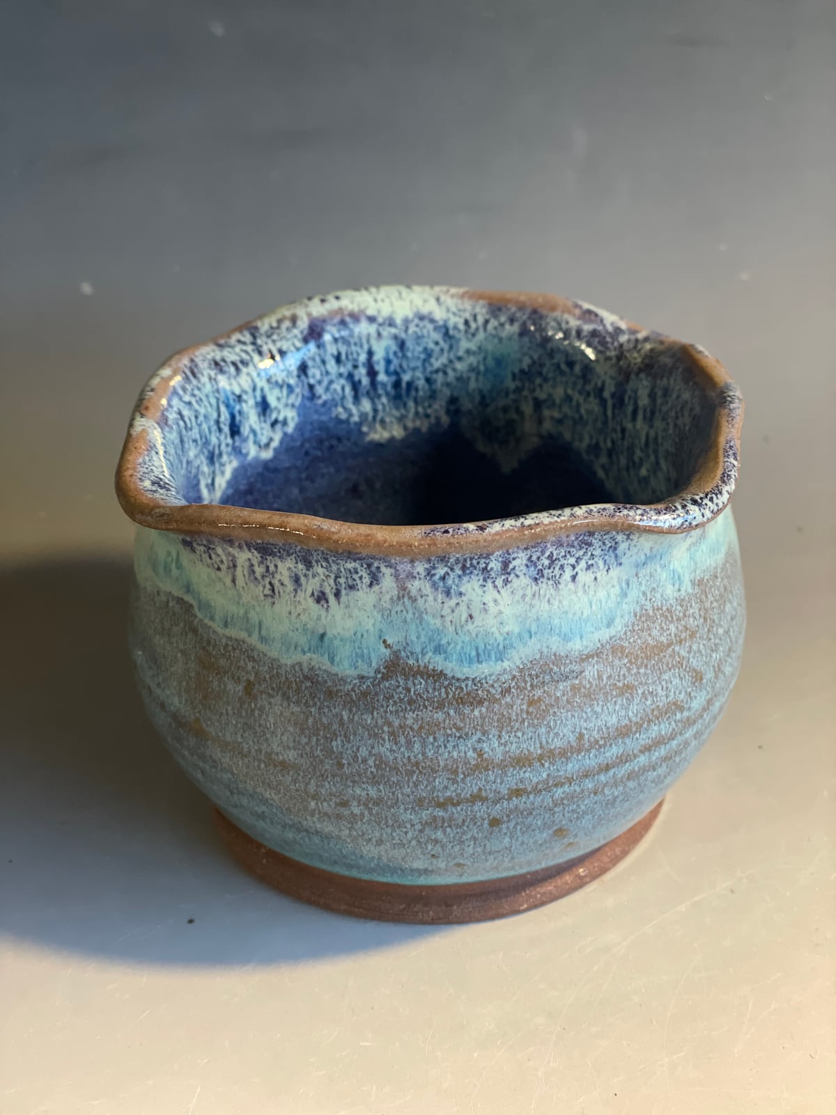 Blue drip pot, inside view