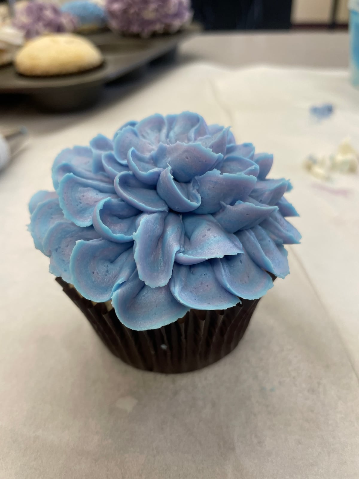 Blue hydrangea cupcake