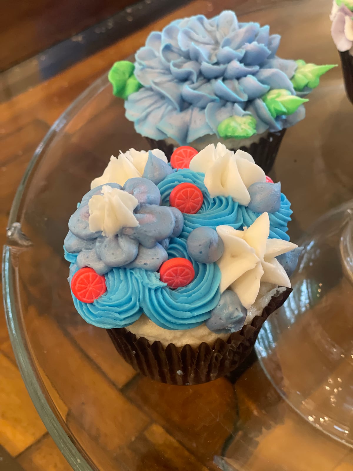 Blue swirls and piped stars