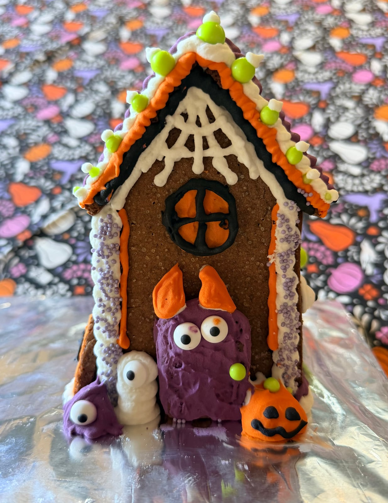 Haunted house with a purple monster