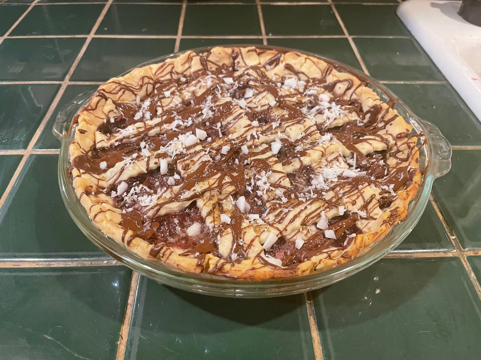 Chocolate cherry drizzle pie