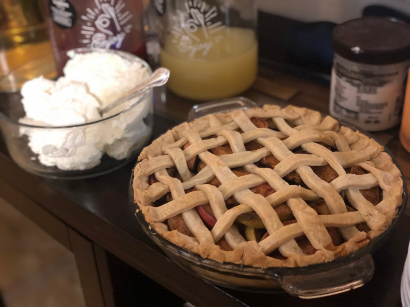 Lattice pie with whipped cream