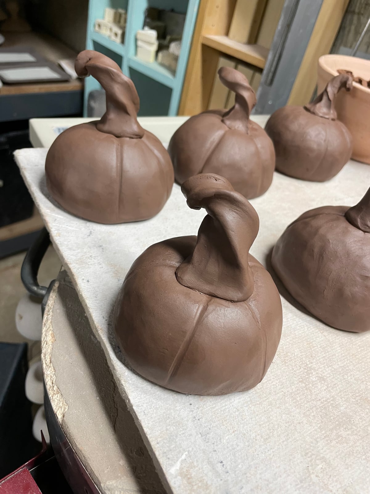 A patch of clay pumpkins