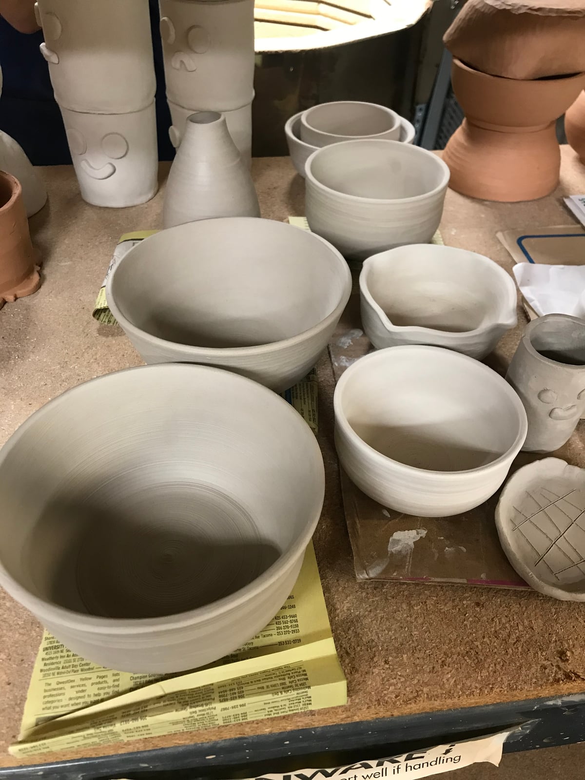 Bisque bowls waiting for glaze