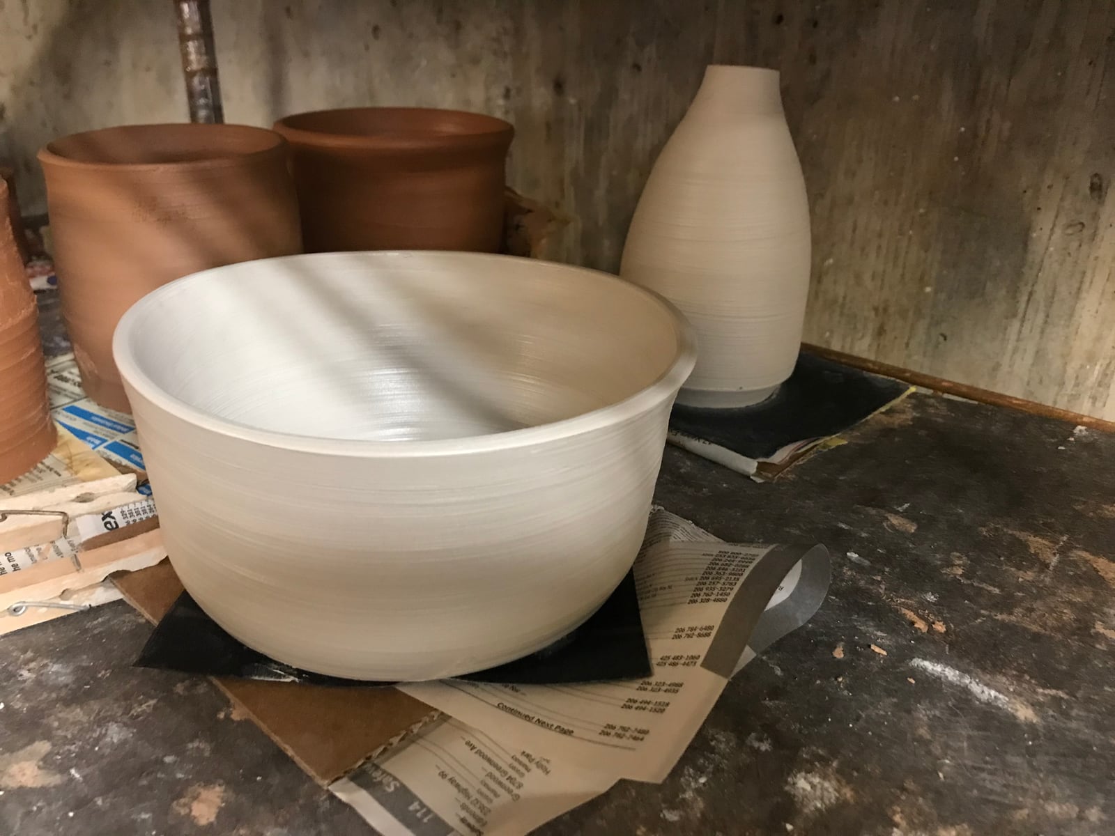 Bowl and bottle, ready to glaze